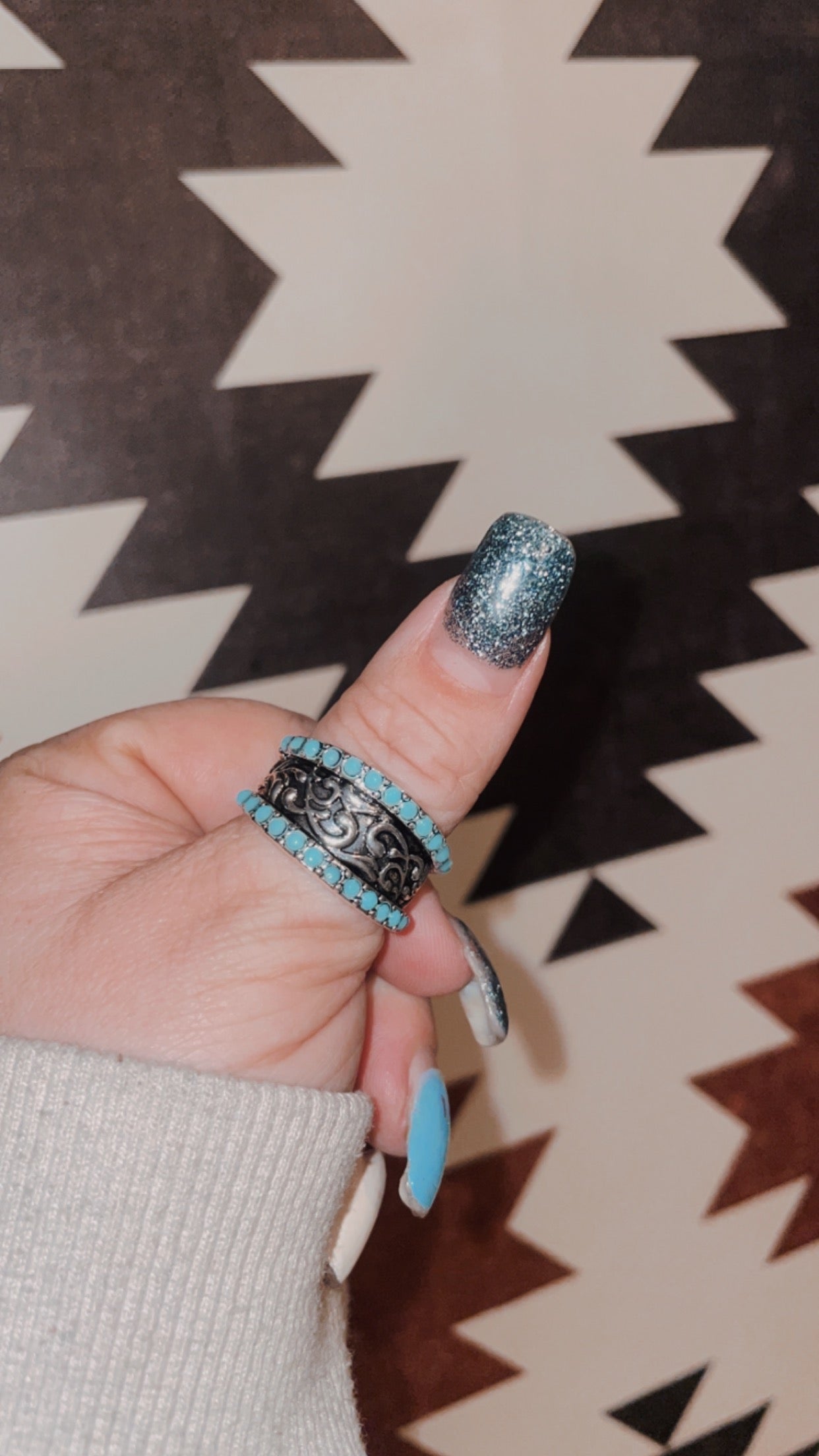 Tooled turquoise stone ring *ready to ship*