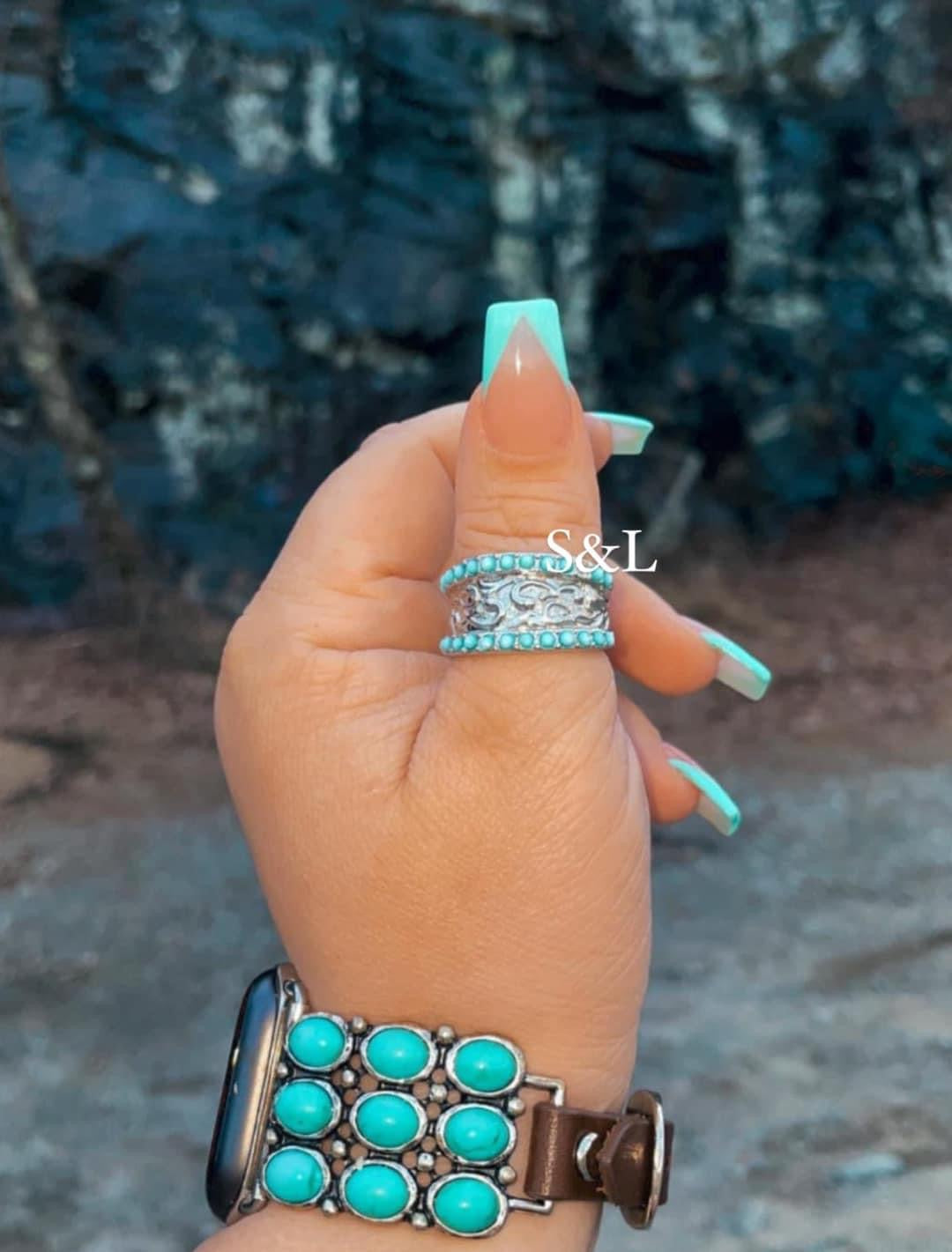 Tooled turquoise stone ring *ready to ship*