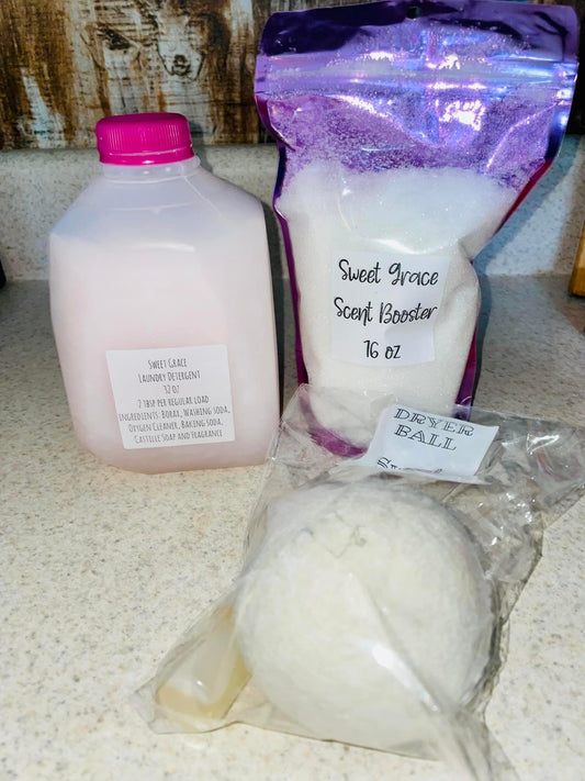 Homemade Laundry bundles , comes with detergent , scent booster , & scented dryer ball